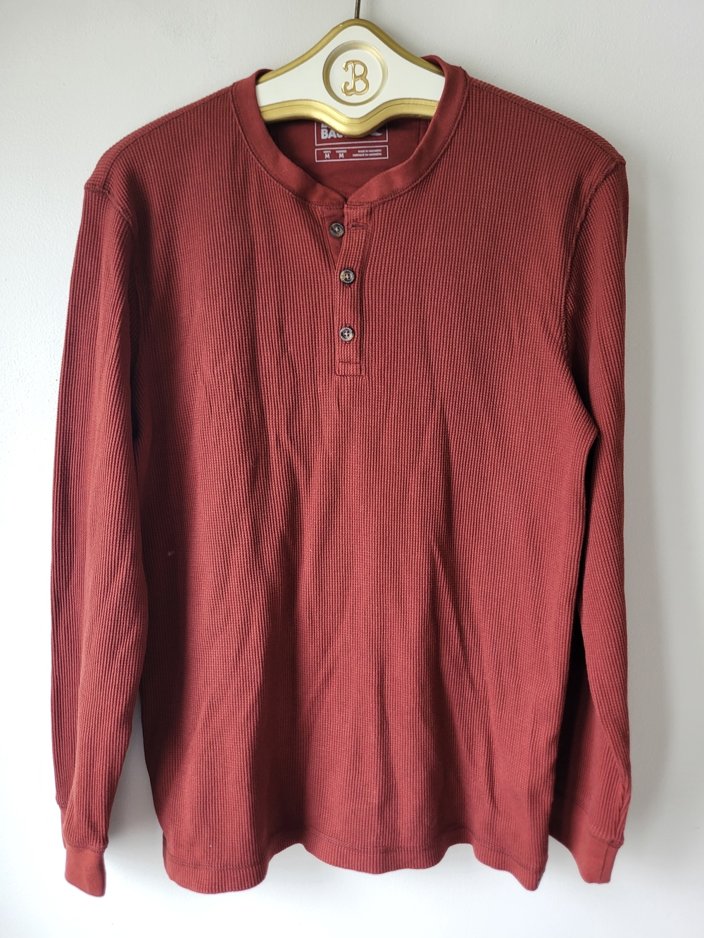 Eddie Bauer Men's Cottagecore Rust Red Henley Waffle Thermal Shirt